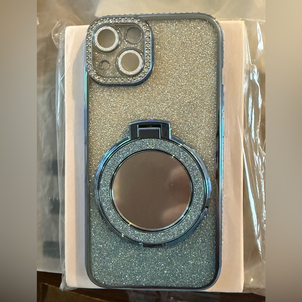 iPhone 14- Luxury Glitter Phone Case with Ring Holder - Silver and blue - Picture 7 of 8